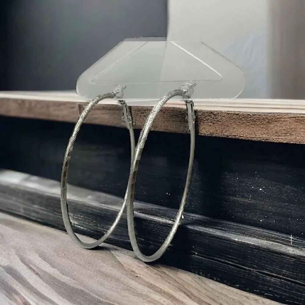 Vintage silver toned hoop earrings 2.5 inches diameter